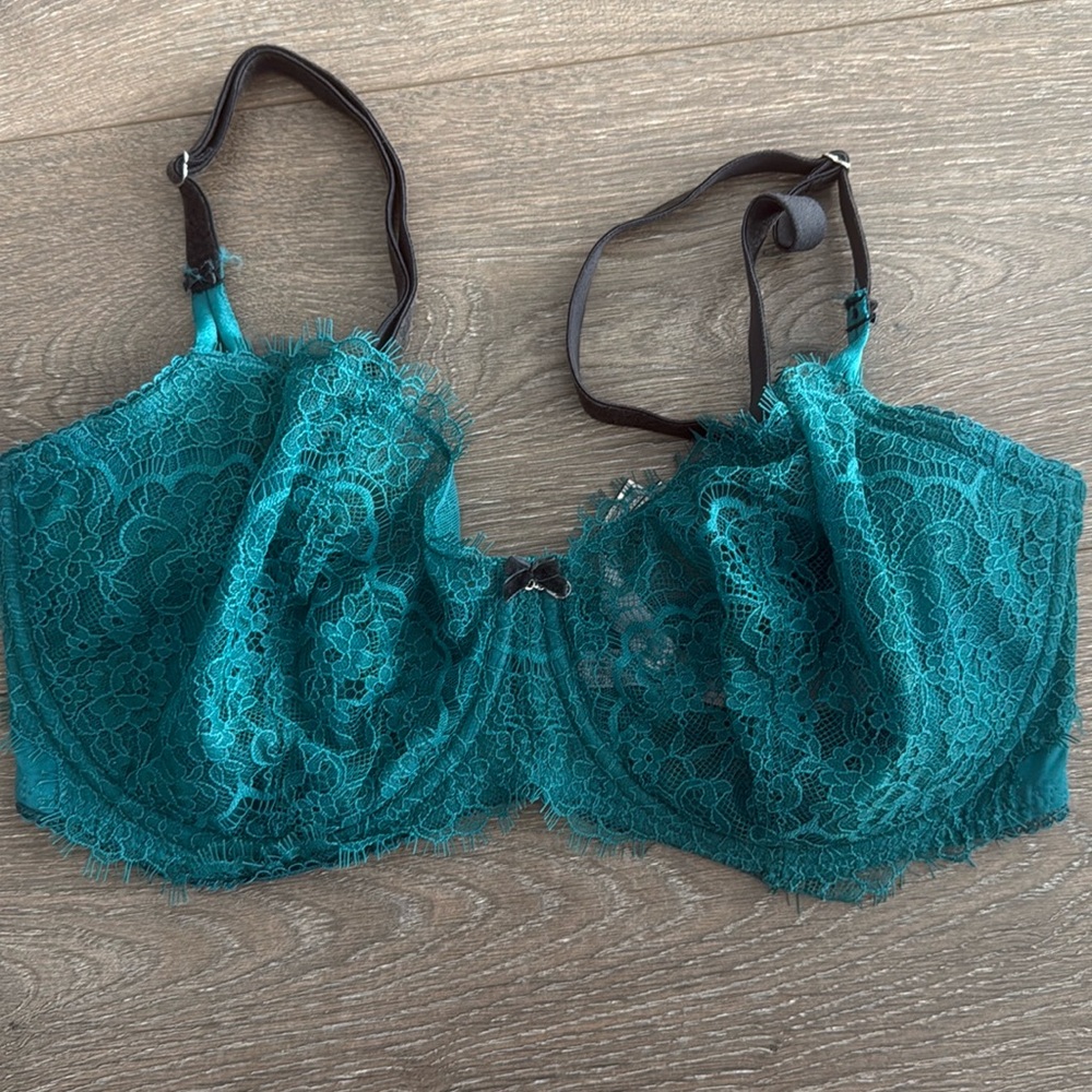 Dream Angels Wicked Unlined Lace & Velvet Balconette Bra - Green 36ddd